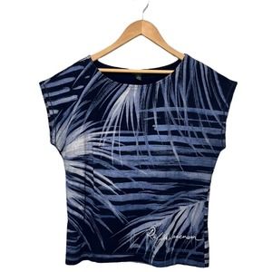 Lauren Ralph Lauren Jeans Co Tropical Palm Leaves Blue L